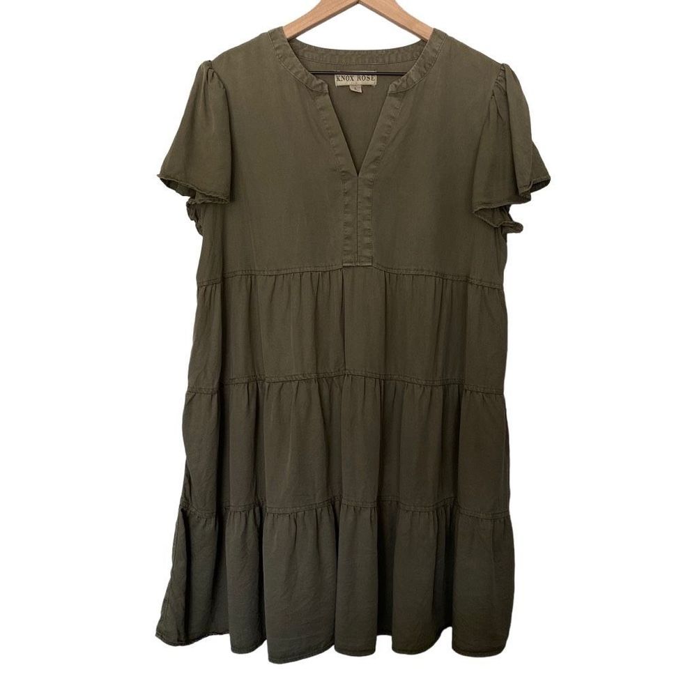 Knox Rose Large Green Dress Short Sleeve Tiered Ruffle